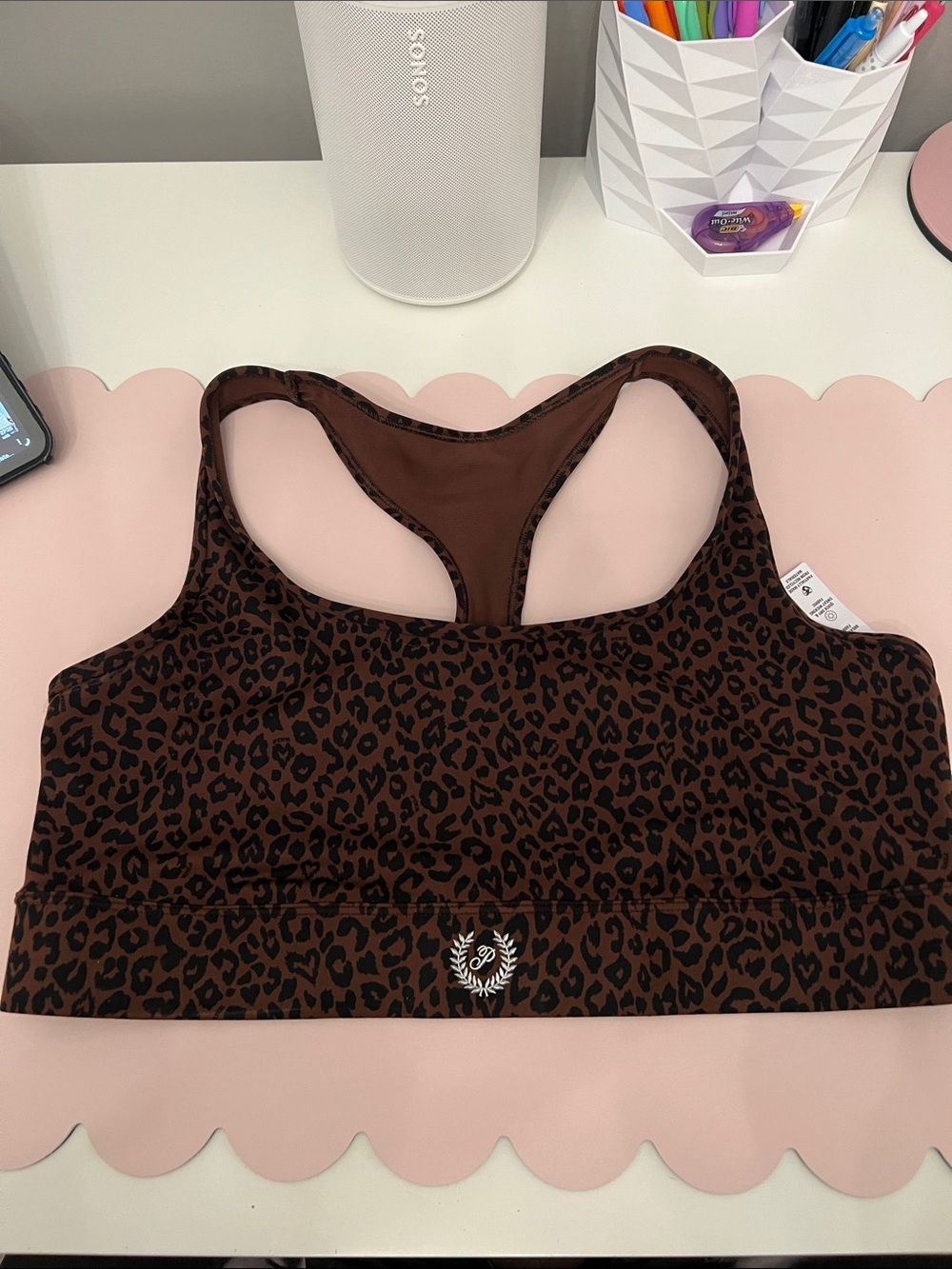 NWT VS Pink-Leopard Print Racerback Sports Bra - Brown size xl